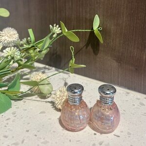 Pink Iridescent Glass Salt & Pepper Shakers